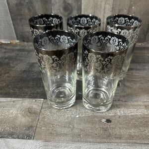 Set of 5 MCM Vitreon Queen's Lusterware Silver‎ Fade Ombre Glasses